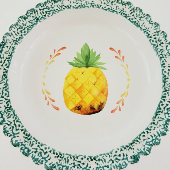 Ceramic Pie Plate Pineapple Design, Orange & Yellow w/ Green Trim Summer Decor - Picture 4 of 10